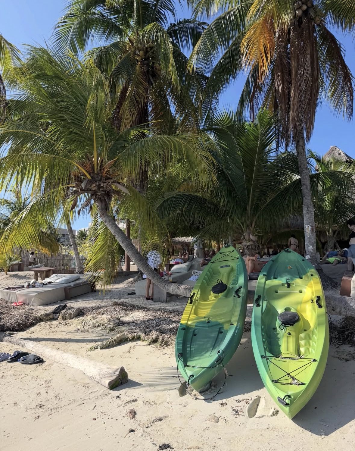 Colorful street market with fresh fruit and local food stalls in the town center of a Mexican Caribbean island